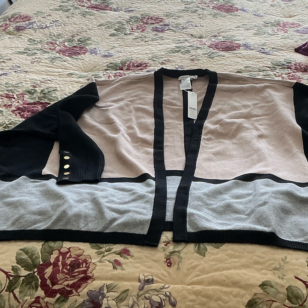 Chico's Black, Gray, and Cream Open RUANA .NWT